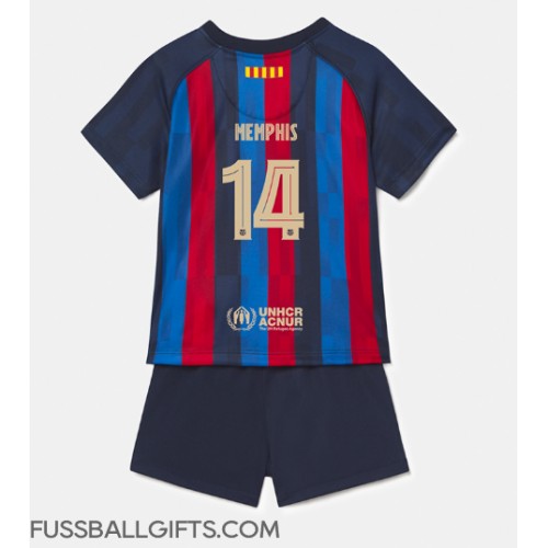 Barcelona Memphis Depay #14 Fußballbekleidung Heimtrikot Kinder 2022-23 Kurzarm (+ kurze hosen)